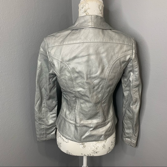 V Cristina Moto Jacket Silver Vegan Leather Small - Picture 2 of 3